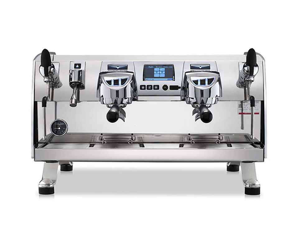 Commercial espresso and brewing equipment on a service counter.